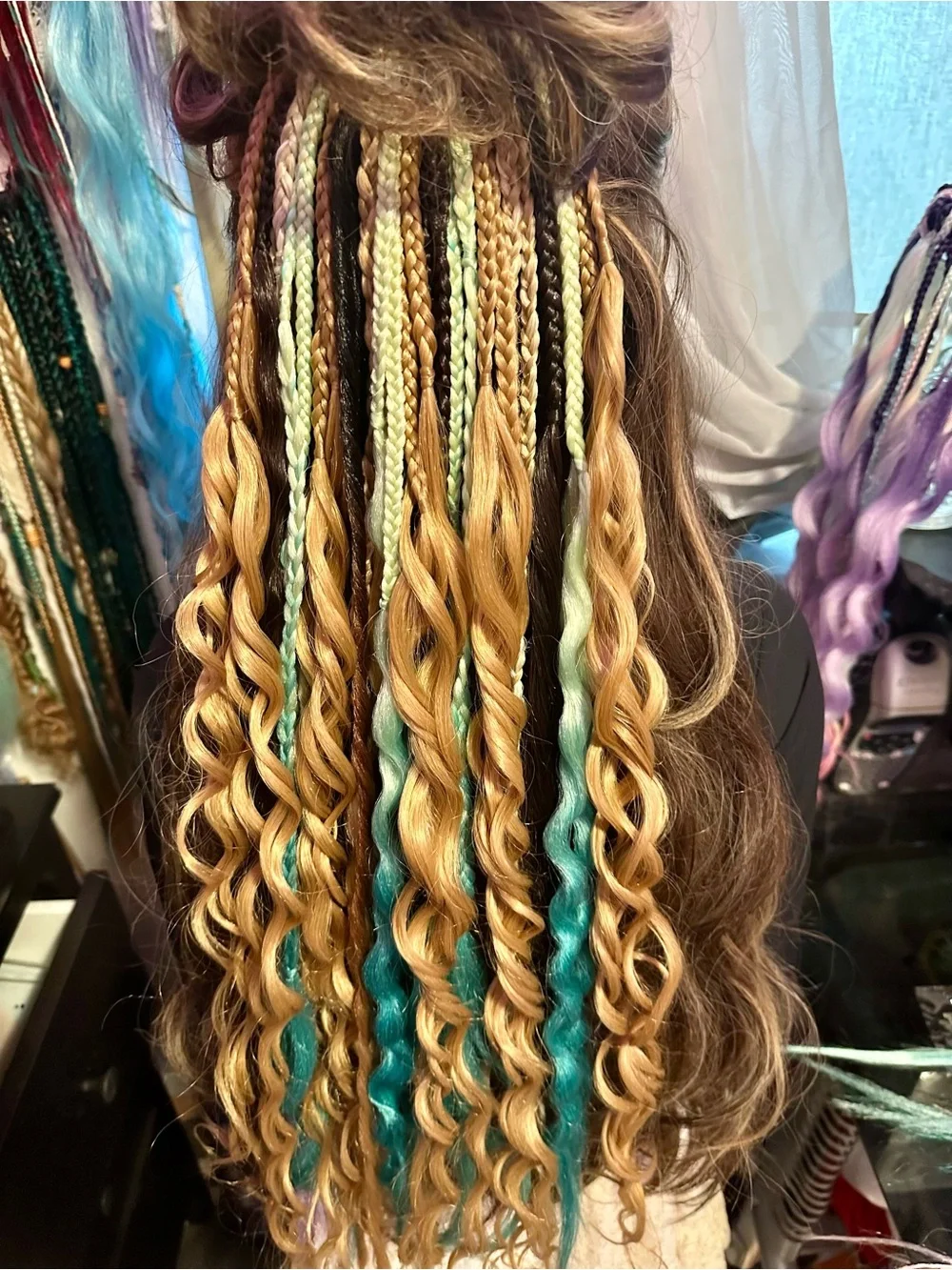 Mixed Braided Hair Extensions for Women - Blonde with Mint Accents